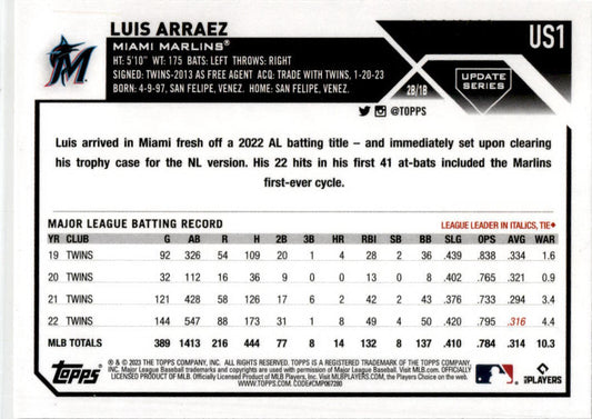2023 Topps Update Gold #US1 Luis Arraez #/2023 Miami Marlins