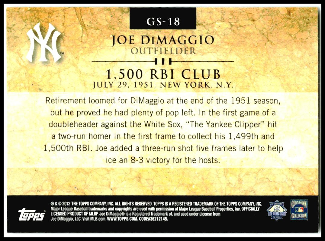 2012 Topps Gold Standard Relics #GSR-JD Joe DiMaggio #/50 New York Yankees