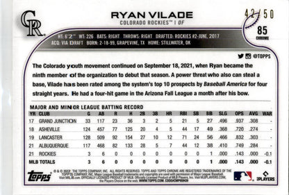 2022 Topps Gold RayWave #586 Ryan Vilade /50 Colorado Rockies