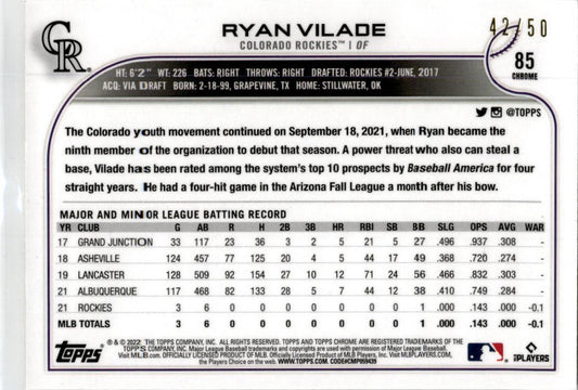 2022 Topps Gold RayWave #586 Ryan Vilade /50 Colorado Rockies