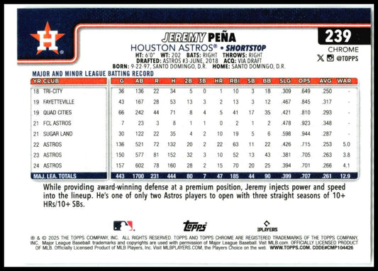 2025 Topps Chrome #239 Jeremy Peña Houston Astros