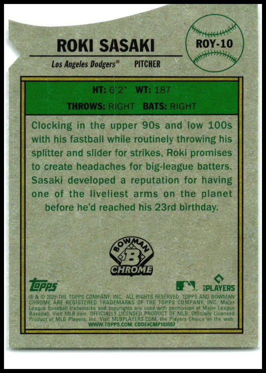 2025 Bowman Rookie of the Year Favorites Mojo #ROY-10 Roki Sasaki Dodgers