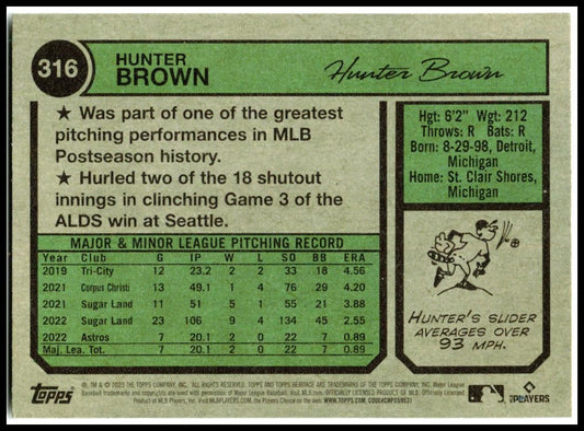 2023 Topps Heritage #316 Hunter Brown Rookie Houston Astros
