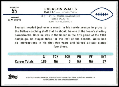 2024 Topps Chrome Refractor #55 Everson Walls Dallas Cowboys