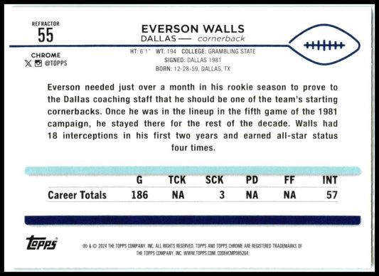 2024 Topps Chrome Refractor #55 Everson Walls Dallas Cowboys