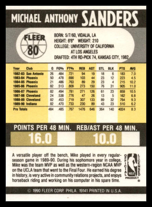1990 Fleer #80 Mike Sanders
