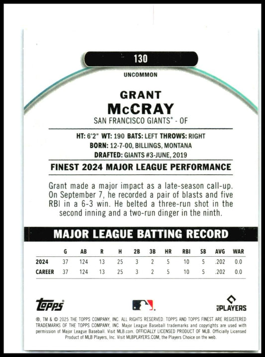 2025 Topps Finest Blue X-Fractor /75 #130 Grant McCray Giants