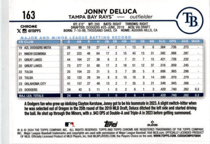 2024 Topps Chrome Pink Refractors #163 Jonny Deluca Rookie Tampa Bay Rays