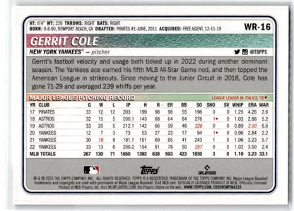 2023 Topps Big League Wrapper Redemption #WR-16 Gerrit Cole New York Yankees