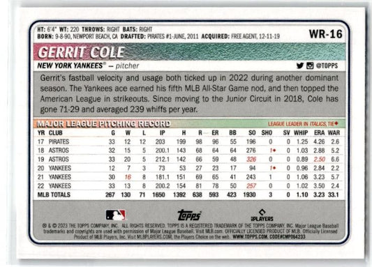 2023 Topps Big League Wrapper Redemption #WR-16 Gerrit Cole New York Yankees