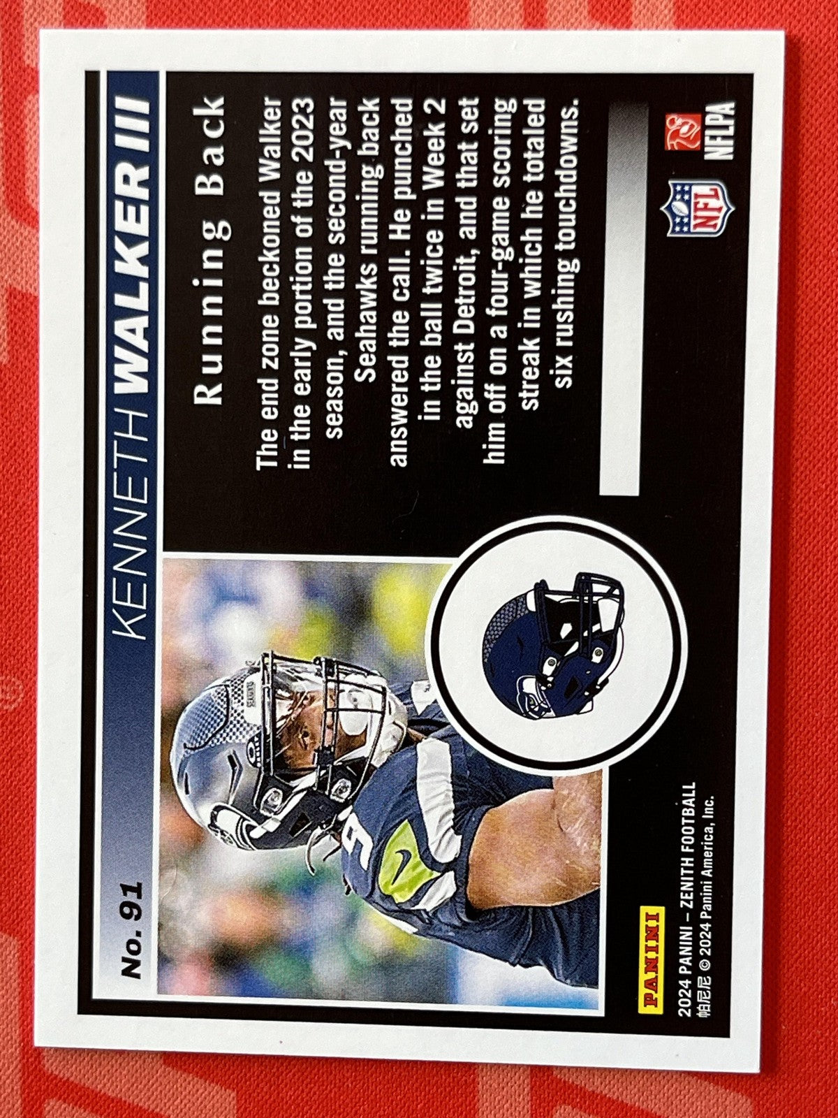 2024 zenith red zone /50 ##91 Kenneth Walker iii