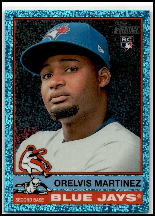 2025 Topps Heritage Light Blue Speckle #383 Orelvis Martinez Rookie Blue Jays