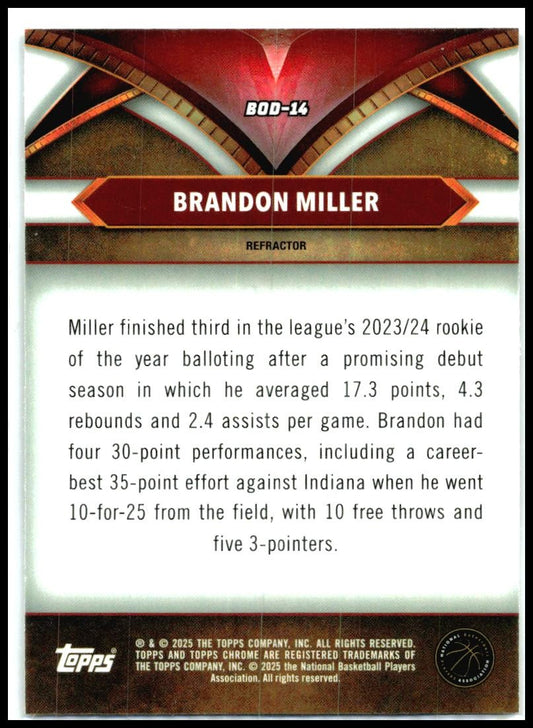 2024-25 Topps Chrome Ball of Duty #BOD-14 Brandon Miller Charlotte Hornets