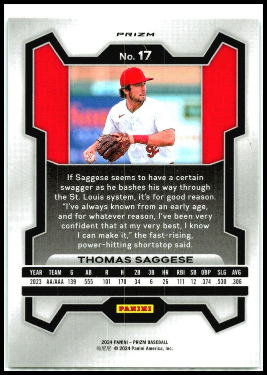 2024 Panini Prizm Green Prizms #17 Thomas Saggese St. Louis Cardinals