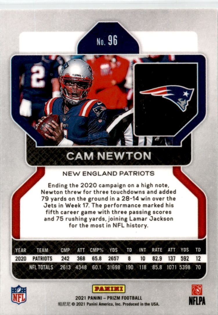 2021 Panini Prizm #96 Cam Newton New England Patriots