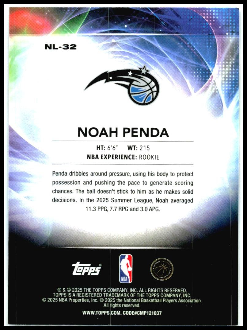 2025-26 Topps No Limit #NL-32 Noah Penda Orlando Magic
