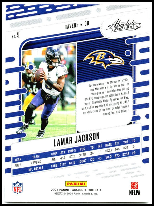 2024 Panini Absolute #9 Lamar Jackson Baltimore Ravens