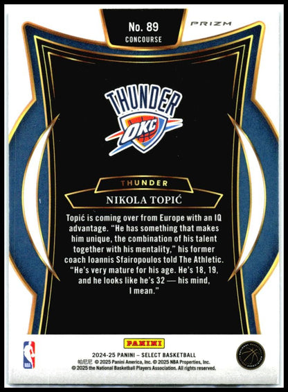 2024-25 Panini Select Blue #89 Nikola Topic Rookie Oklahoma City Thunder