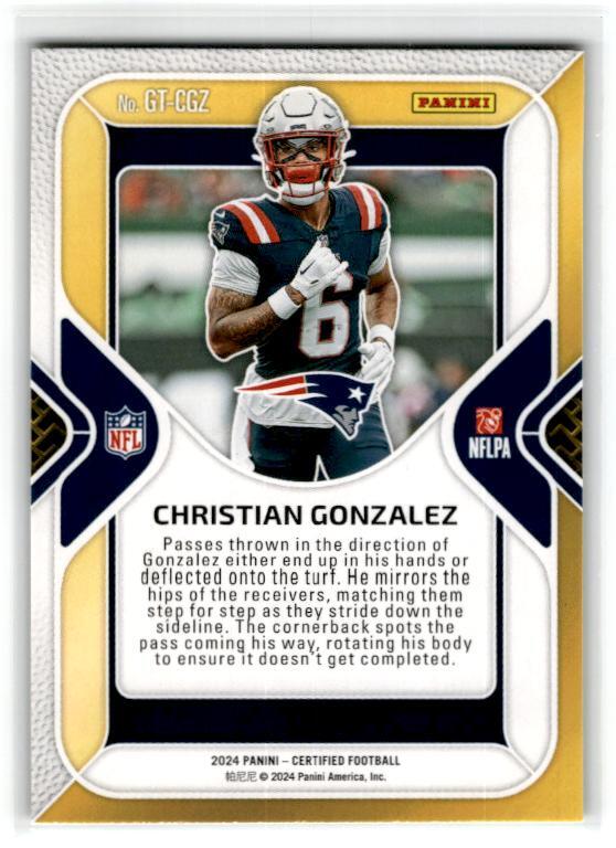 2024 Panini Certified Gold Team #GT-CGZ Christian Gonzalez New England Patriots