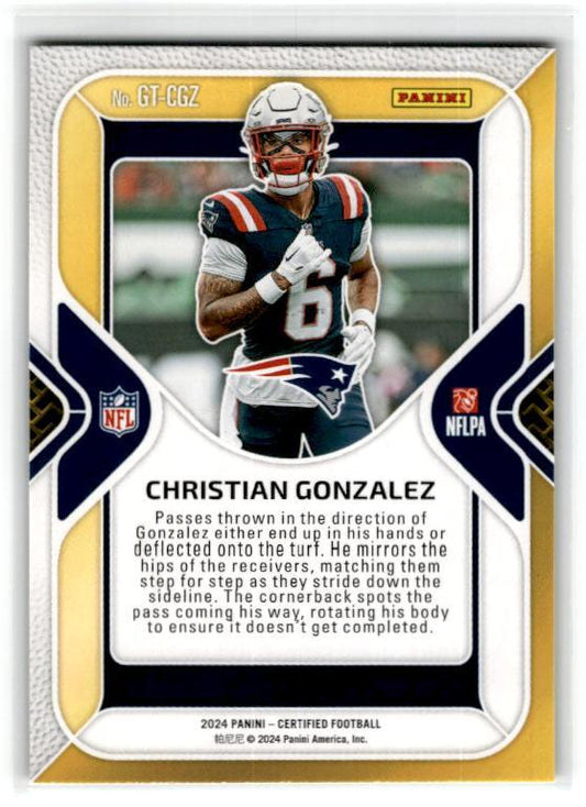 2024 Panini Certified Gold Team #GT-CGZ Christian Gonzalez New England Patriots