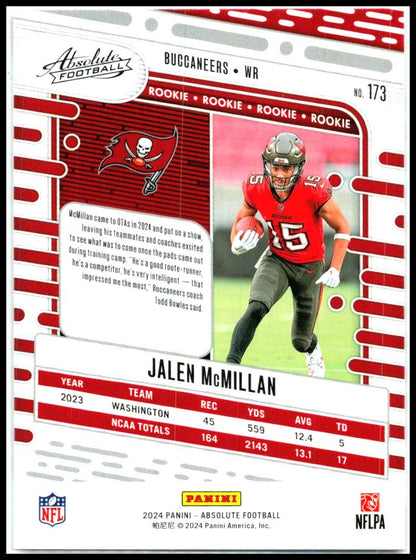2024 Panini Absolute #173 Jalen McMillan Tampa Bay Buccaneers
