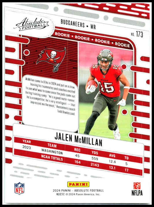 2024 Panini Absolute #173 Jalen McMillan Tampa Bay Buccaneers