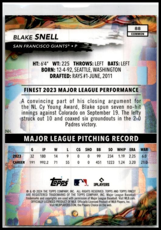 2024 Finest #88 Blake Snell San Francisco Giants