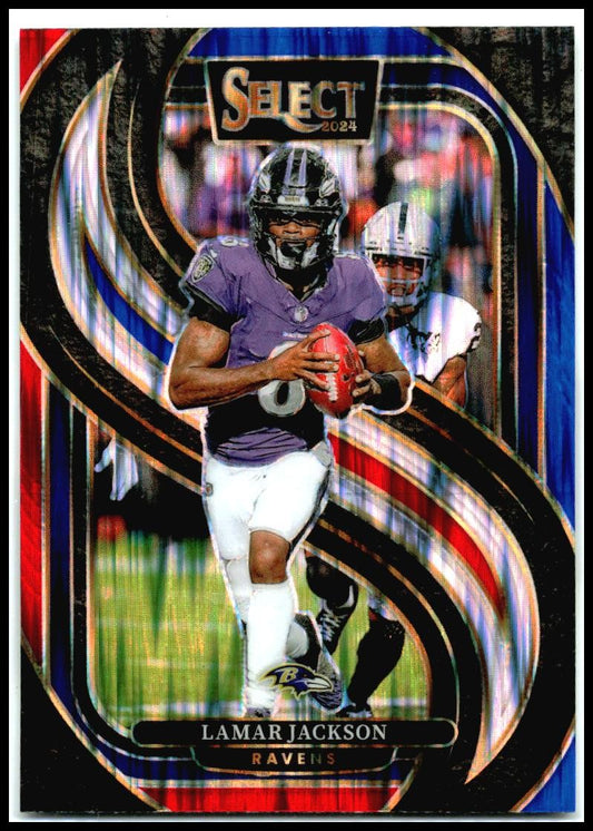 2024 Panini Select Red & Blue Prizm Shock #121 Lamar Jackson Baltimore Ravens