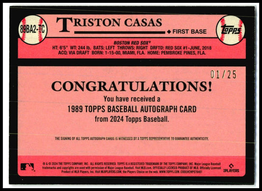 2024 Topps 1989 Topps 35th Anniversary Auto Red # Triston Casas Auto Red Sox