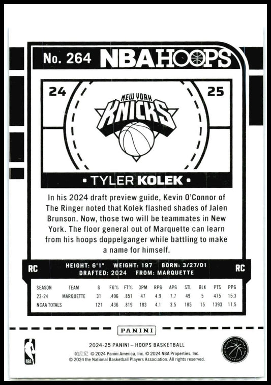2024-25 Hoops Blue Scope #264 Tyler Kolek Rookie #/99 New York Knicks