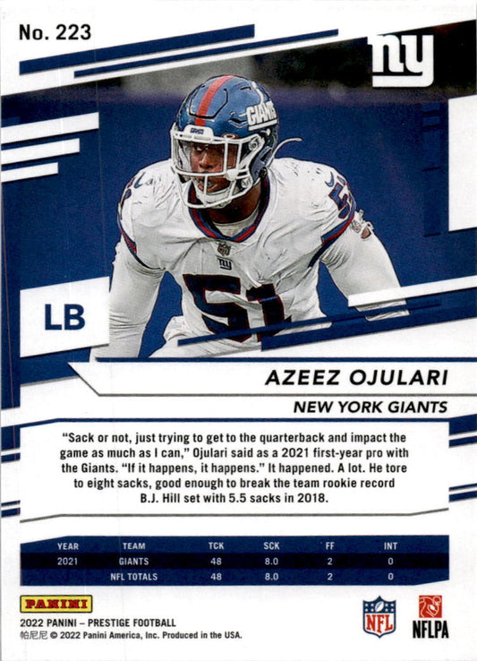 2022 Panini Prestige #223 Azeez Ojular  New York Giants