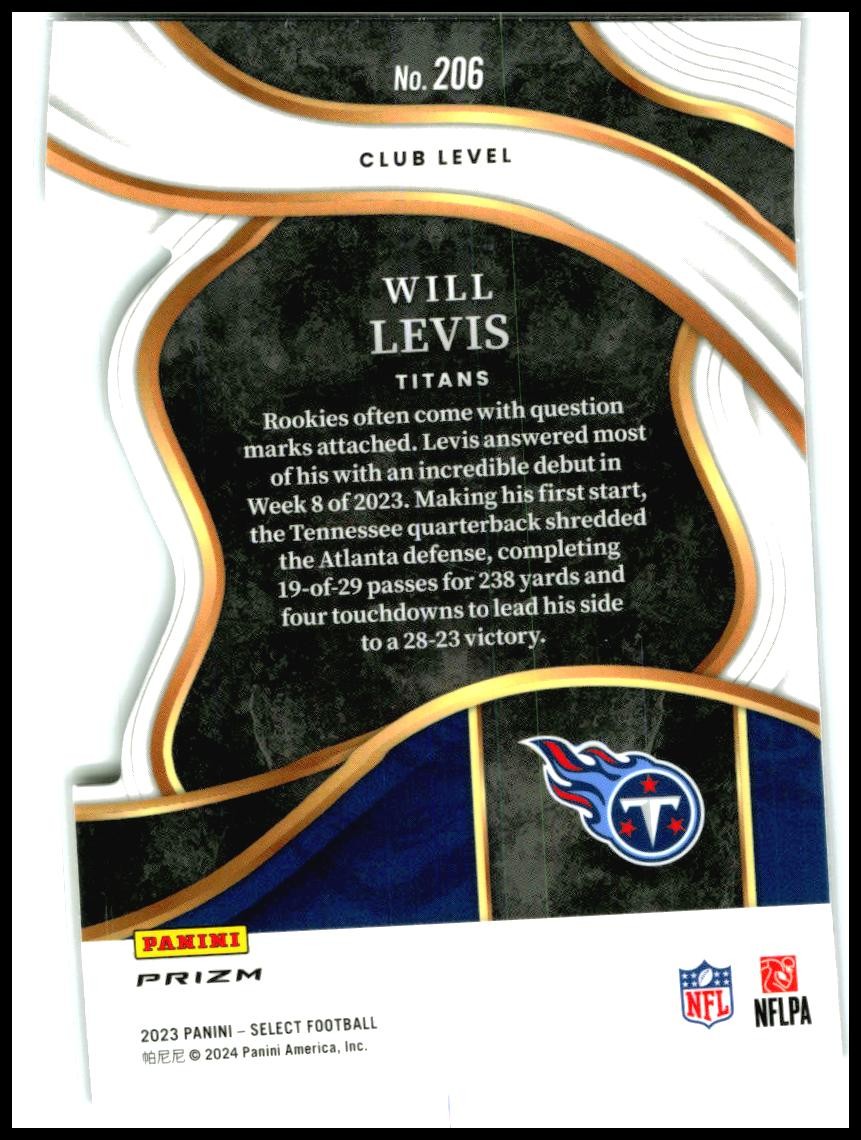 2023 Panini Select Red and Yellow Prizms Die Cuts #206 Will Levis Rookie Titans