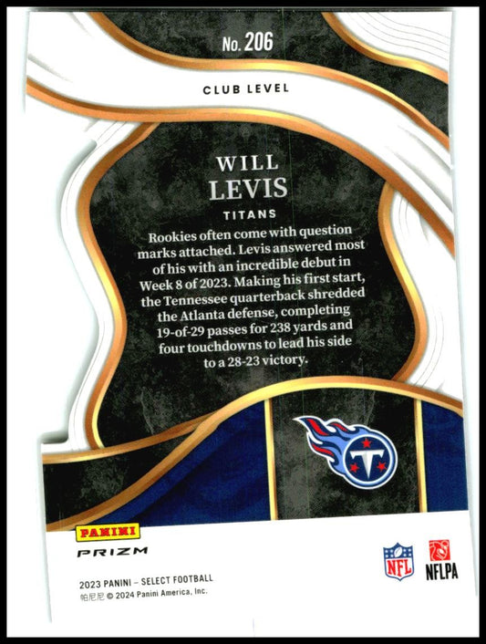 2023 Panini Select Red and Yellow Prizms Die Cuts #206 Will Levis Rookie Titans