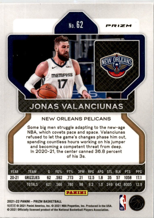 2021-22 Panini Prizm Red White and Blue #62 Jonas Valanciunas Pelicans