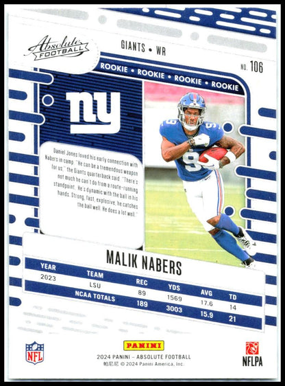 2024 Panini Absolute Retail #106 Malik Nabers Rookie New York Giants