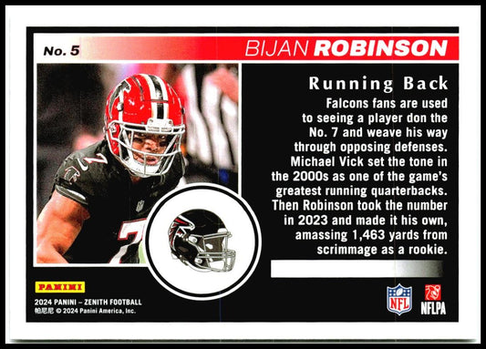 2024 Panini Zenith Retail #5 Bijan Robinson Atlanta Falcons