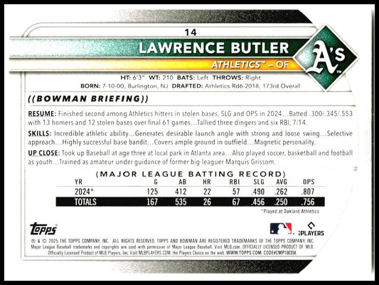 2025 Bowman #14 Lawrence Butler Athletics
