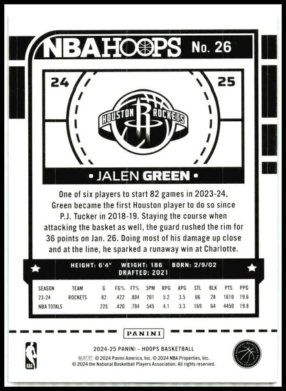 2024-25 Hoops Purple #26 Jalen Green Houston Rockets