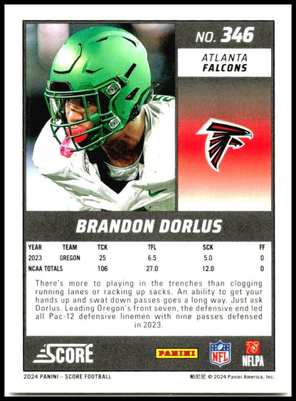 2024 Score #346 Brandon Dorlus Rookie Atlanta Falcons