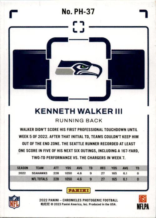 2022 Panini Chronicles Photogenic #PH-37 Kenneth Walker III Seattle Seahawks