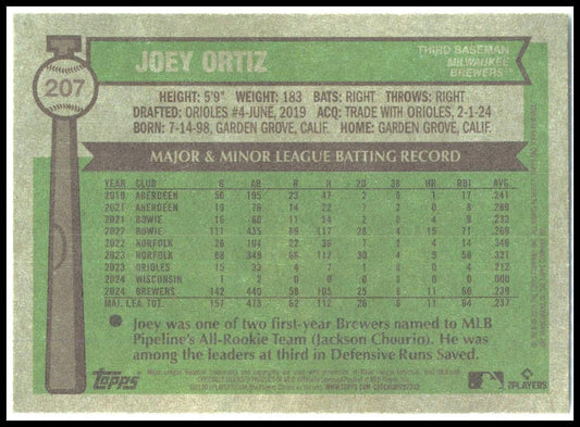 2025 Topps Heritage #207 Joey Ortiz Brewers
