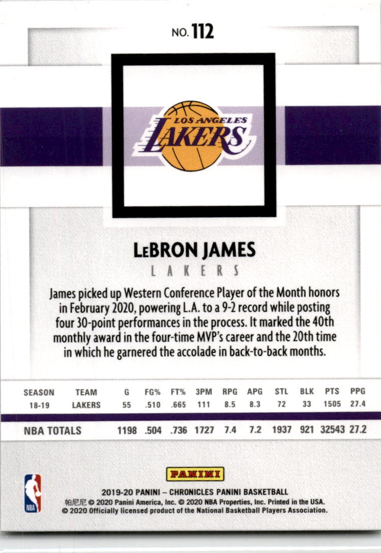 2019 Panini Chronicles Pink #112 LeBron James Los Angeles Lakers