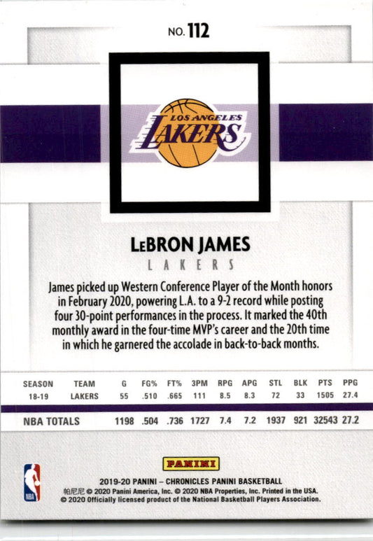 2019 Panini Chronicles Pink #112 LeBron James Los Angeles Lakers