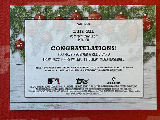 2022 Topps Holiday Relics #WRC-LG Luis Gil New York Yankees
