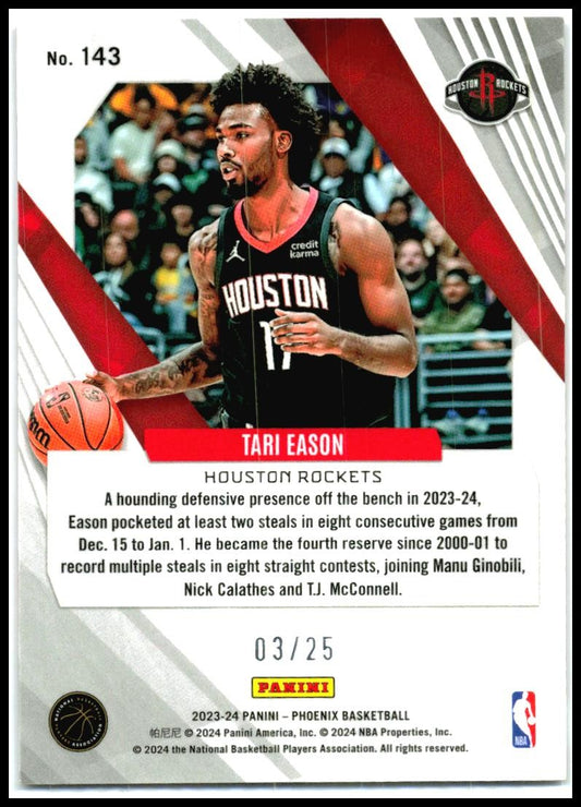 2023-24 Panini Phoenix Phoenix Pink Ice #143 Tari Eason #/25 Houston Rockets