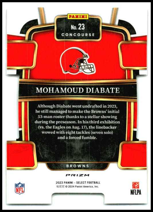 2023 Select Red and Yellow Die Cuts #23 Mohamoud Diabate Rookie Cleveland Browns
