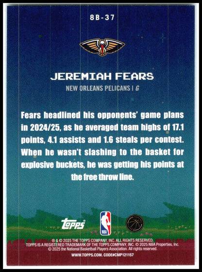 2025-26 Topps 8-Bit Ballers #8B-37 Jeremiah Fears New Orleans Pelicans
