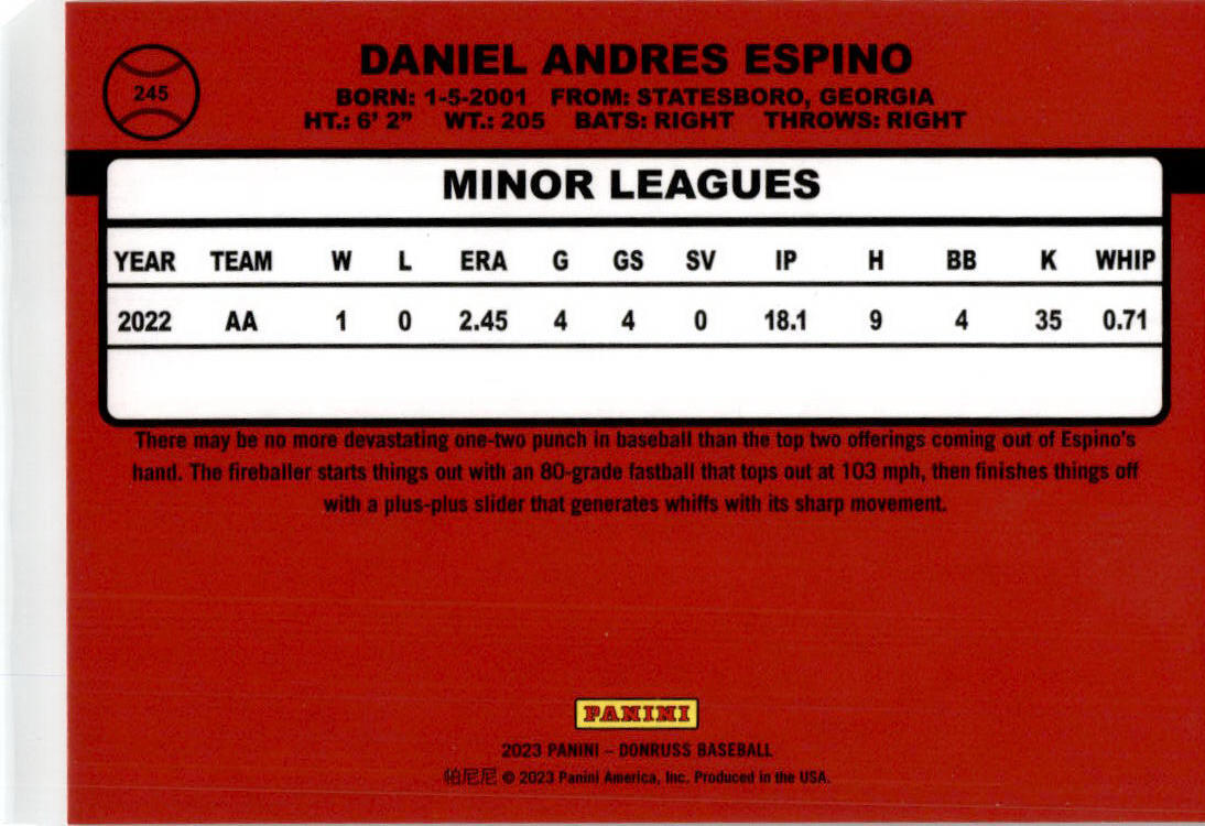 2023 Donruss Career Stat Line#245 Daniel Espino  /357 Cleveland Indians