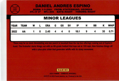 2023 Donruss Career Stat Line#245 Daniel Espino  /357 Cleveland Indians