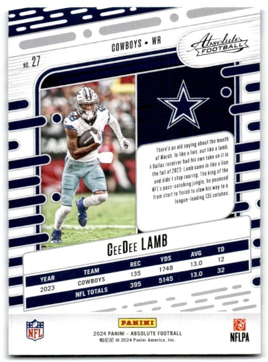 2024 Panini Absolute Blue #27 CeeDee Lamb Dallas Cowboys